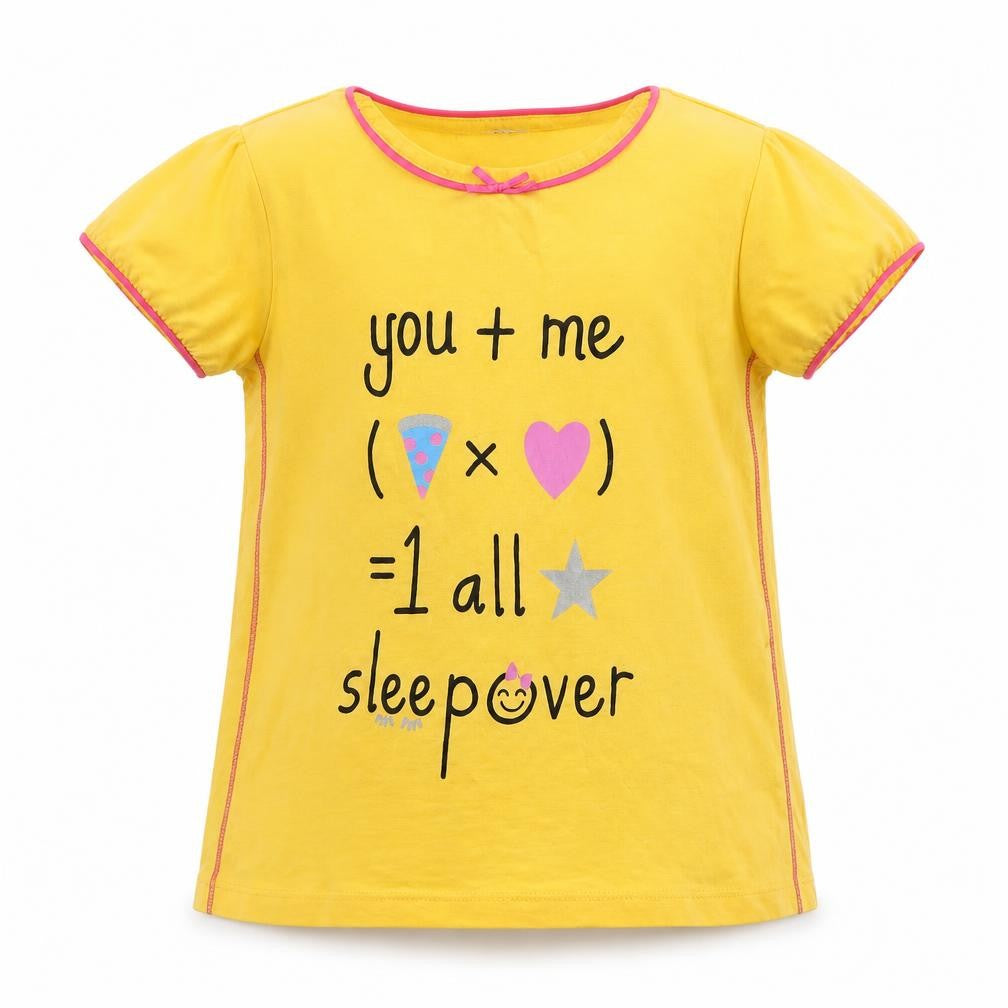 Front view of pink avenue girls’ yellow basic t-shirt, size 6, years
