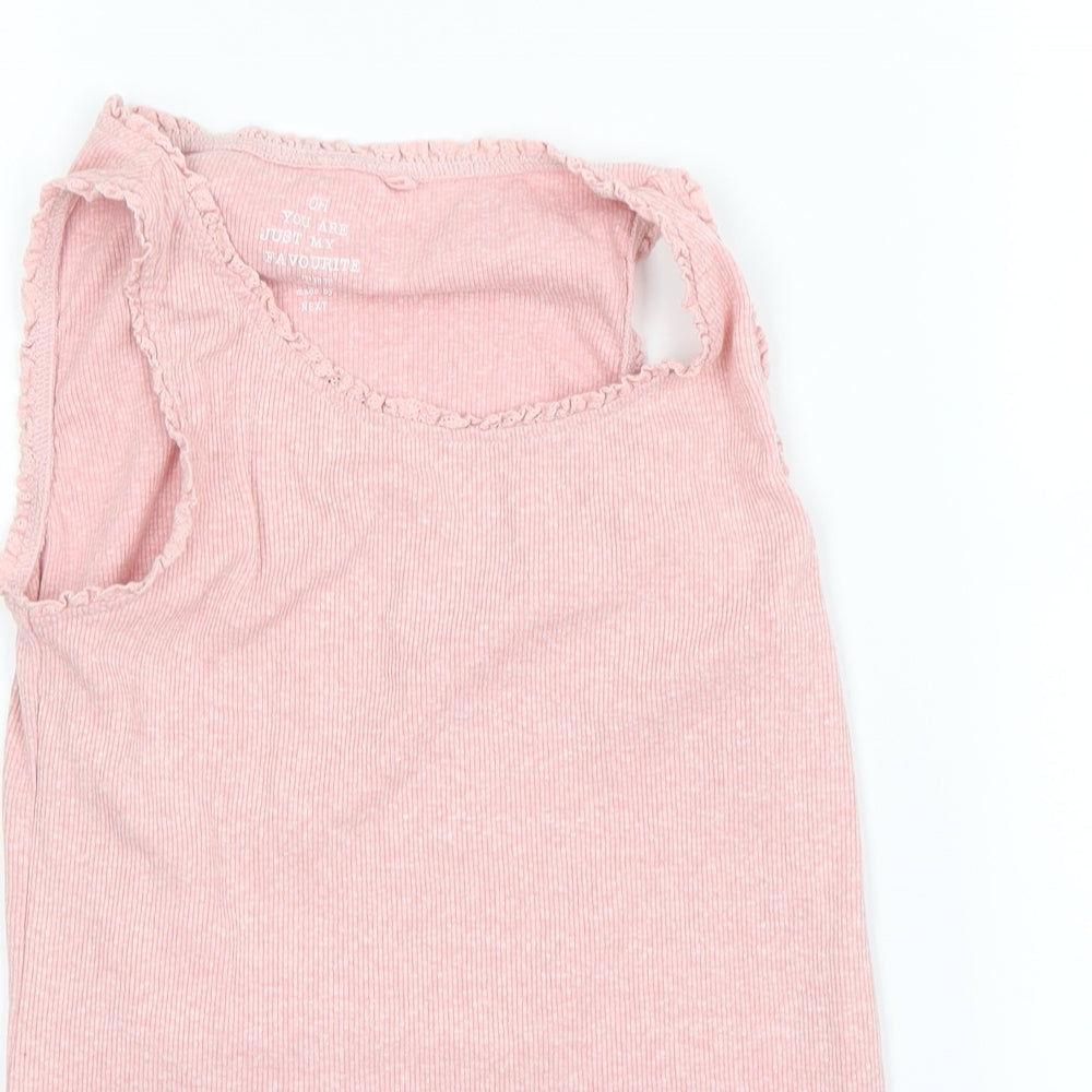 Close-up detail of Next girls’ pink basic tank, size 12, years