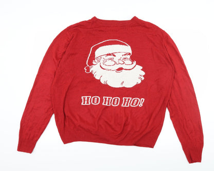 George Mens Red  Knit Pullover Jumper Size L  - Santa Ho Ho Ho