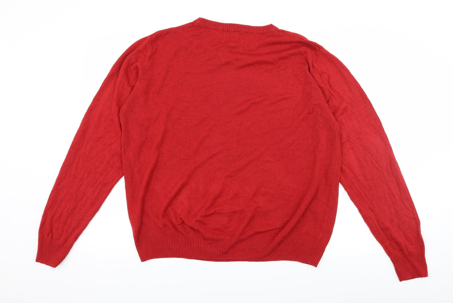 George Mens Red  Knit Pullover Jumper Size L  - Santa Ho Ho Ho