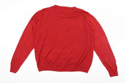 George Mens Red  Knit Pullover Jumper Size L  - Santa Ho Ho Ho