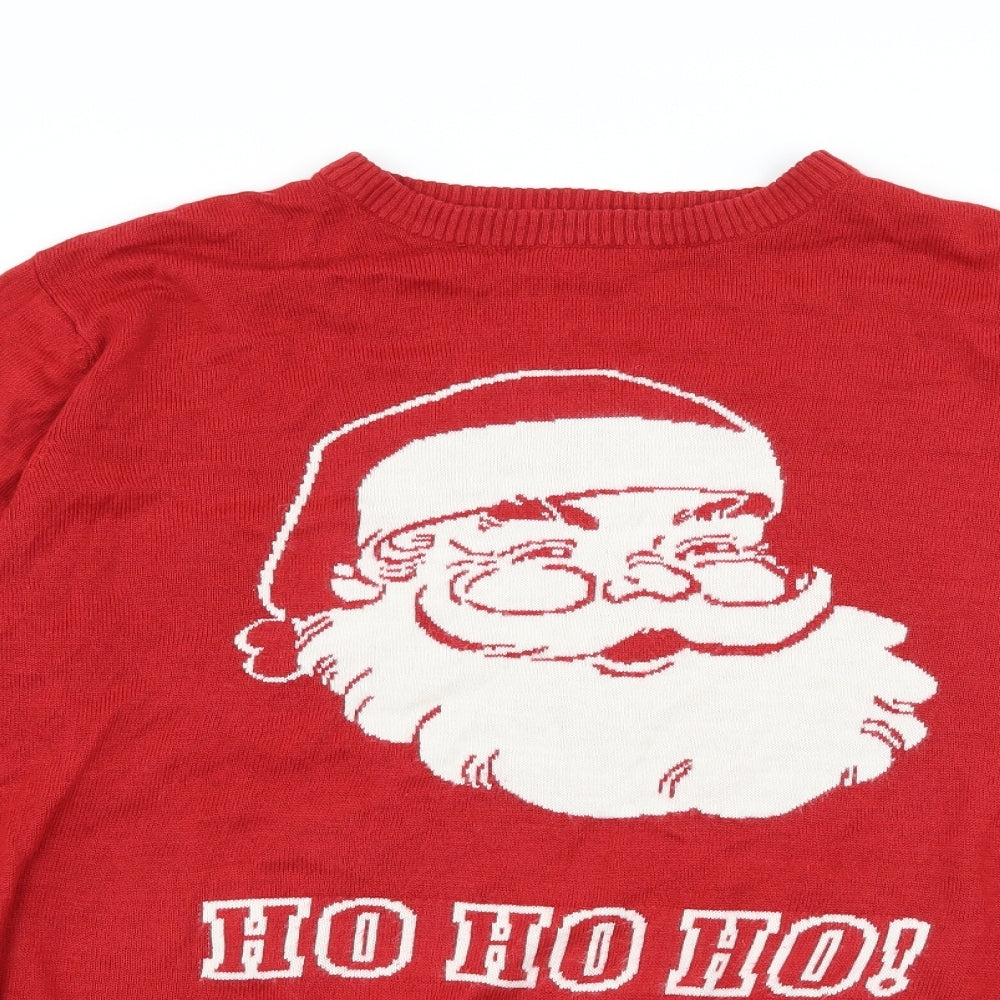 George Mens Red  Knit Pullover Jumper Size L  - Santa Ho Ho Ho