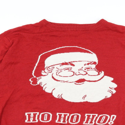 George Mens Red  Knit Pullover Jumper Size L  - Santa Ho Ho Ho