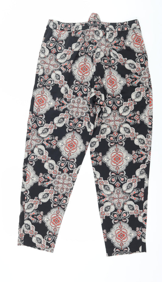 F&F Womens Black Paisley Satin Trousers  Size 8 L27 in