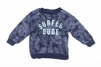 Primark Boys Blue Floral Jersey Pullover Jumper Size 9-12 Months  - Surfer dude