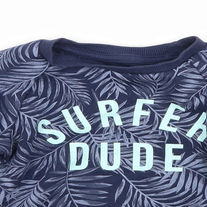 Primark Boys Blue Floral Jersey Pullover Jumper Size 9-12 Months  - Surfer dude