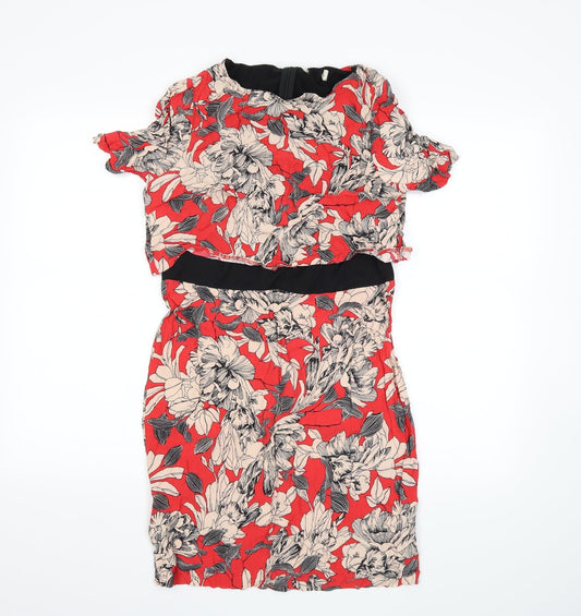 Dorothy Perkins Womens Red Floral  Bodycon  Size 8