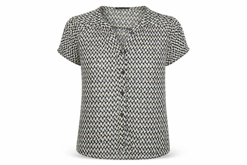 Front view of Cocomore women’s beige geometric basic blouse, size M