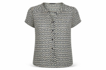 Front view of Cocomore women’s beige geometric basic blouse, size M