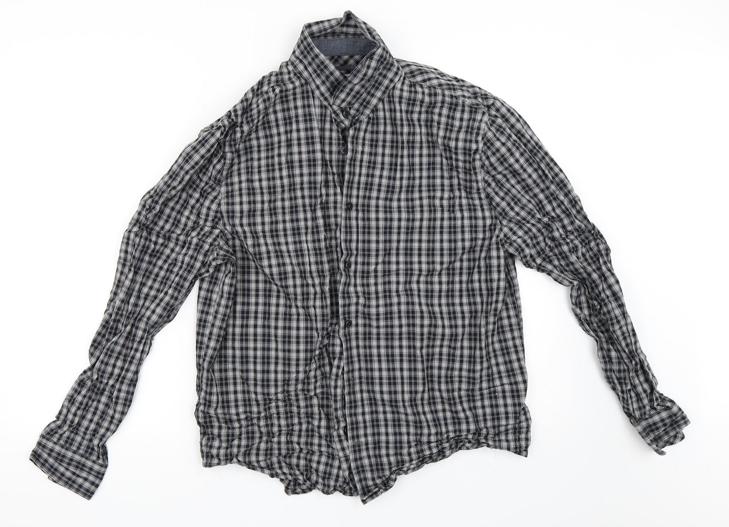 Mens UK Size L Easy Black  Button-Up Long Sleeve Casual Shirt