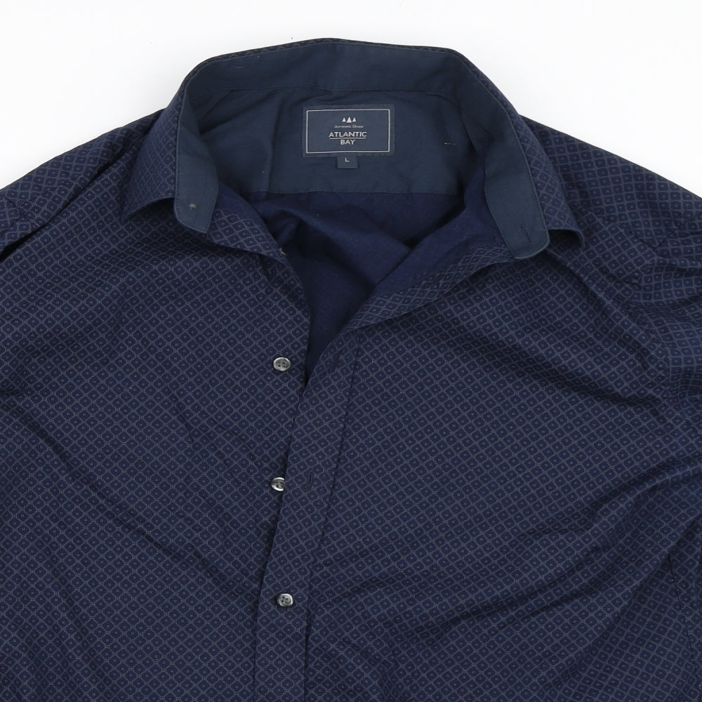 Atlantic Bay Mens Blue    Button-Up Size L