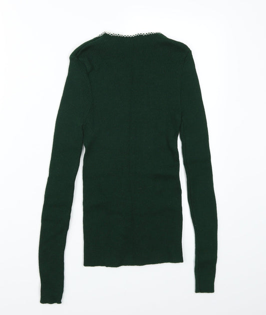 Back view of 100acrylic women’s green basic t-shirt, size M