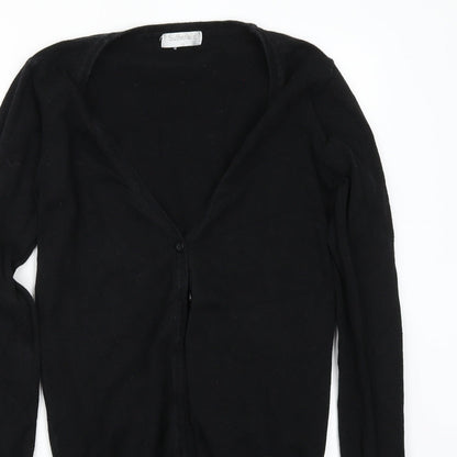 Close-up detail of Sutherland women’s black cardigan jumper, size S