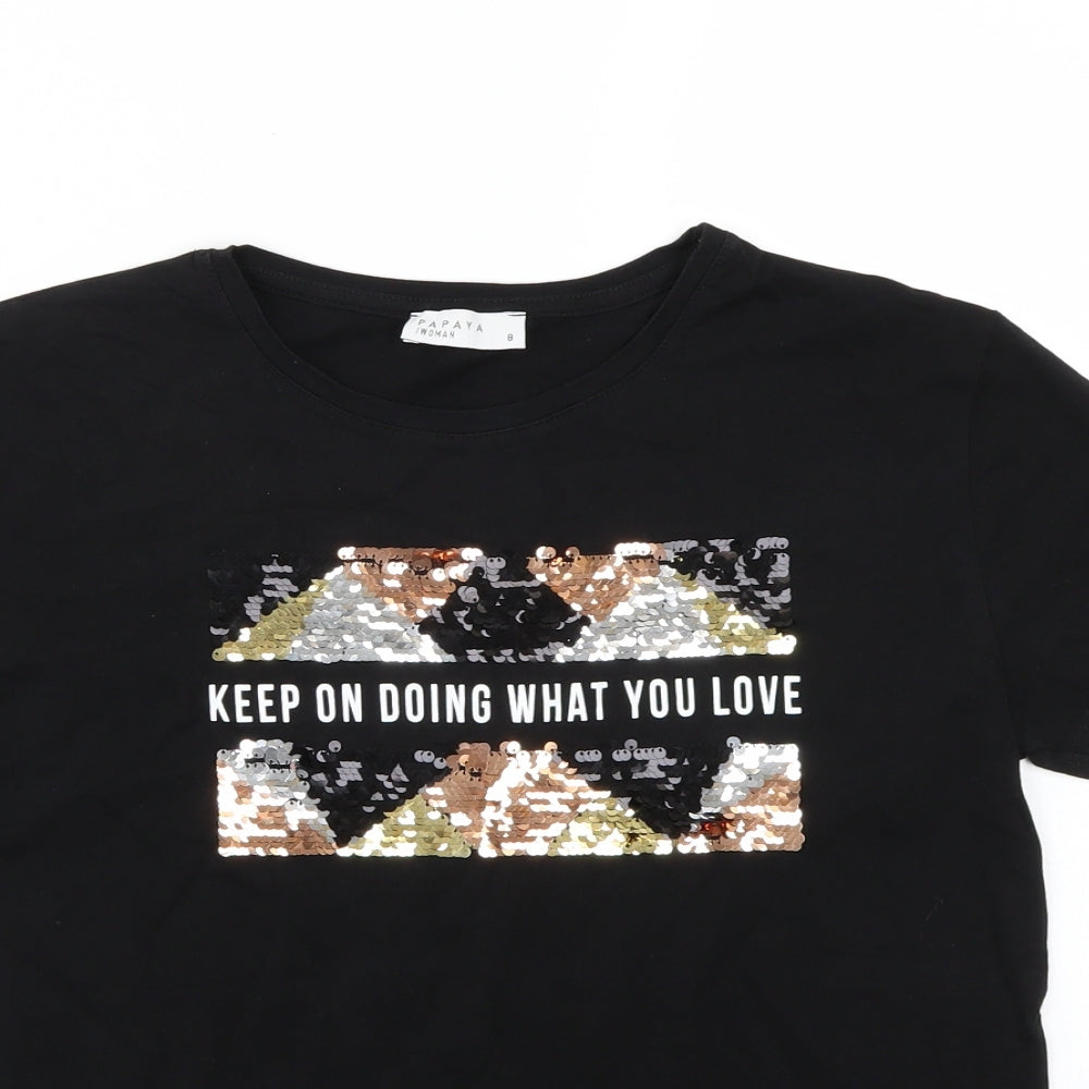 Papaya Womens Black   Basic T-Shirt Size 8