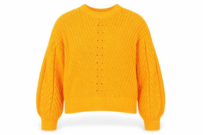 Front view of H&M women’s orange jumper, size UK 8