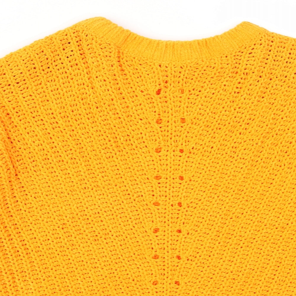 Close-up detail of H&M women’s orange jumper, size UK 8
