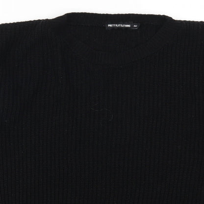 Close-up detail of PRETTYLITTLETHING women’s black jumper, size M