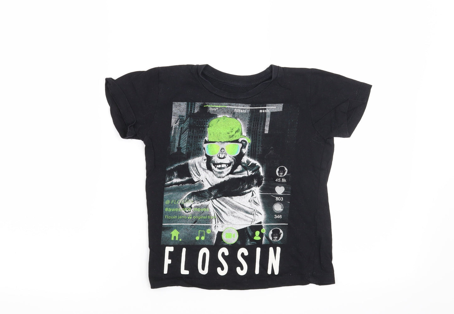Preworn Boys Black   Basic T-Shirt Size 4-5 Years  - Flossin