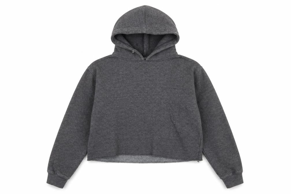 Front view of Boohoo women’s grey pullover hoodie, size S