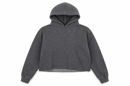 Front view of Boohoo women’s grey pullover hoodie, size S