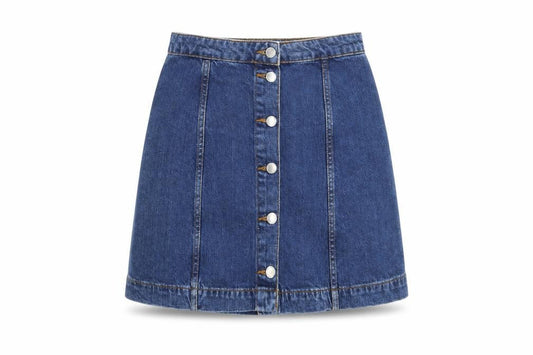 Front view of Topshop women’s blue maxi skirt, size UK 28, in