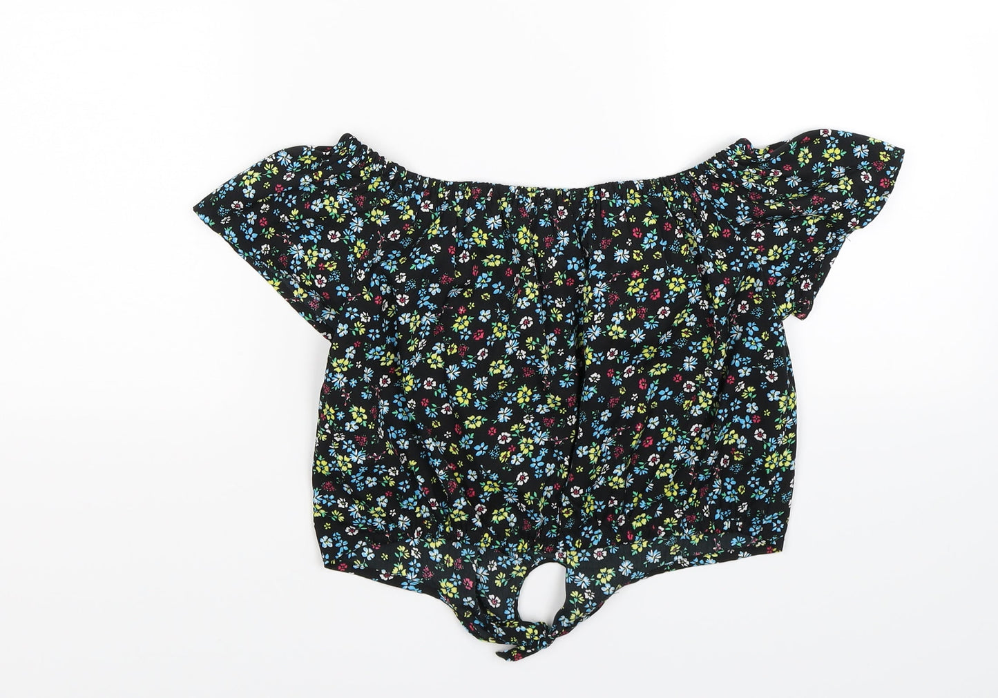 New Look Girls Black Floral Satin Cropped T-Shirt Size 13 Years