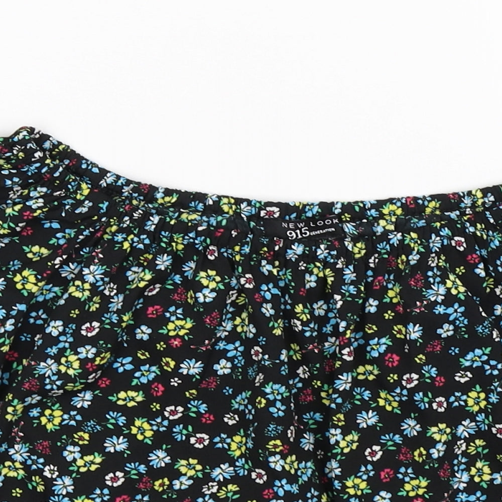 New Look Girls Black Floral Satin Cropped T-Shirt Size 13 Years