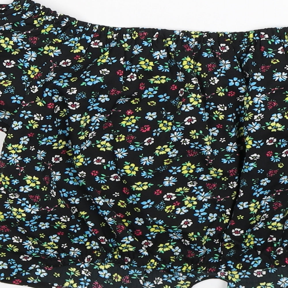 New Look Girls Black Floral Satin Cropped T-Shirt Size 13 Years