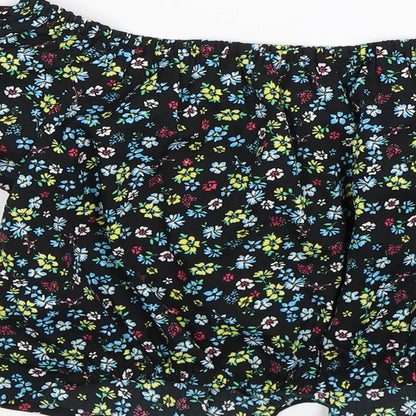 New Look Girls Black Floral Satin Cropped T-Shirt Size 13 Years