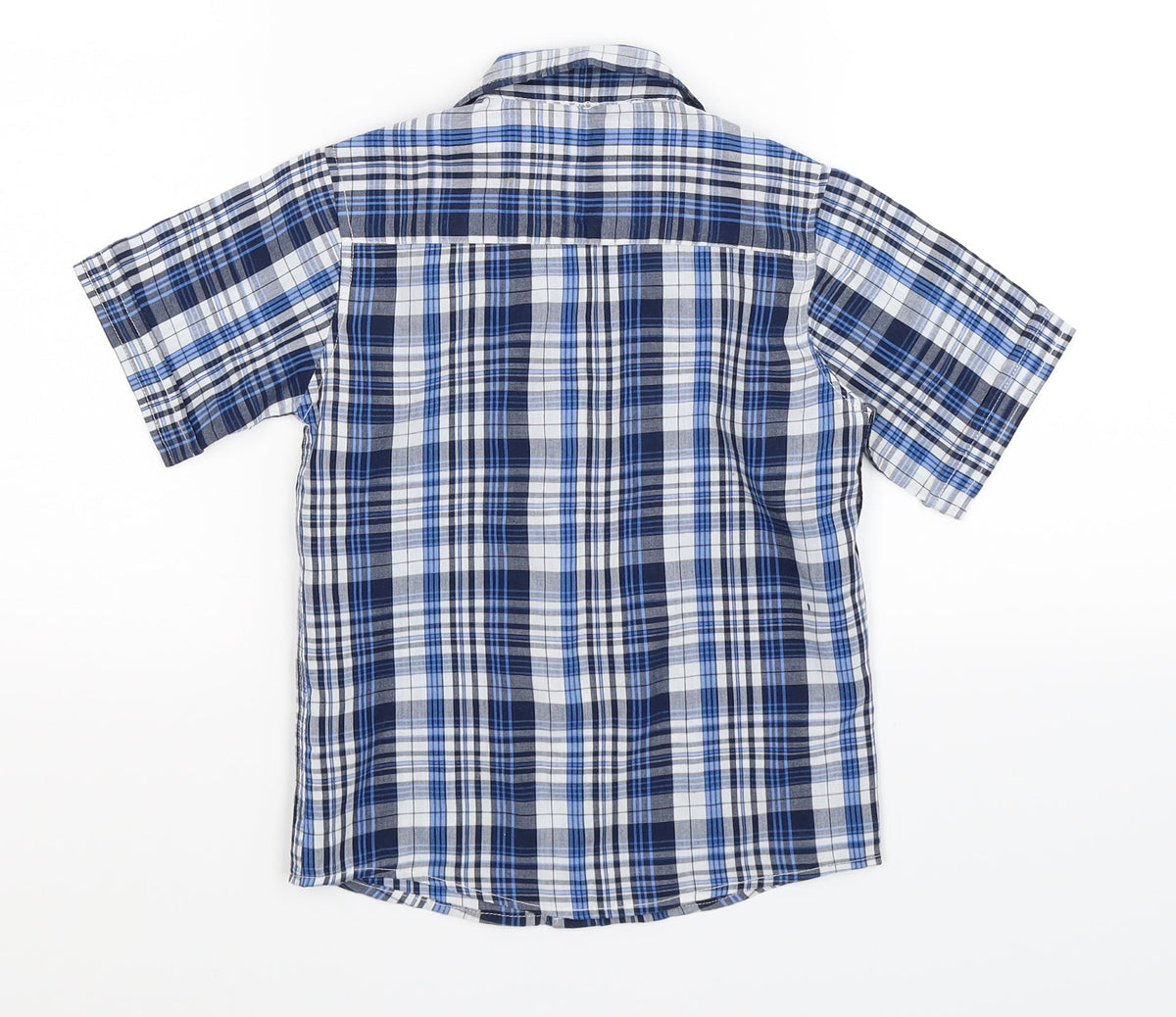 Back view of not guilty boys’ blue check basic button-up, size 3-4, years
