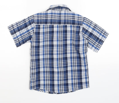 Back view of not guilty boys’ blue check basic button-up, size 3-4, years