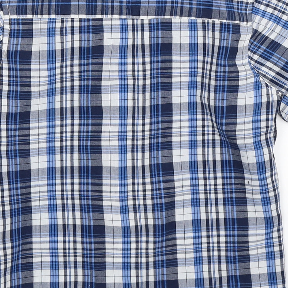 Brand and care label for not guilty boys’ blue check basic button-up, size 3-4, years