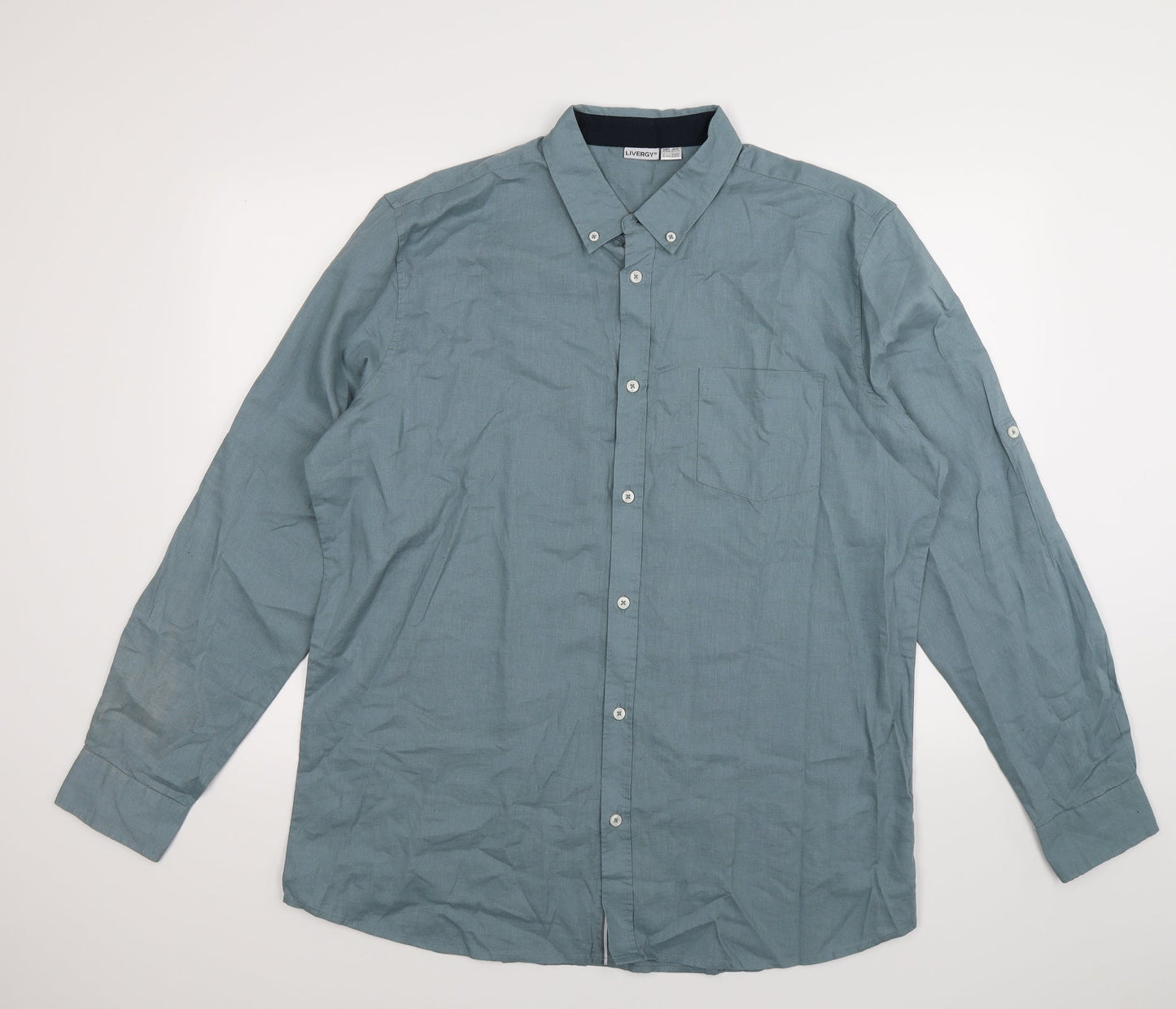 Mens UK Size XL Livergy Blue  Button-Up Long Sleeve Casual Shirt