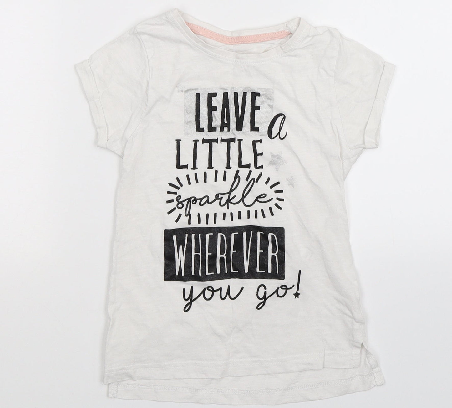 Matalan Girls White   Basic T-Shirt Size 7 Years  - leave a sparkle