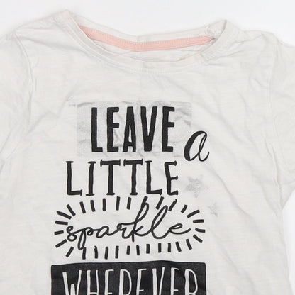 Matalan Girls White   Basic T-Shirt Size 7 Years  - leave a sparkle