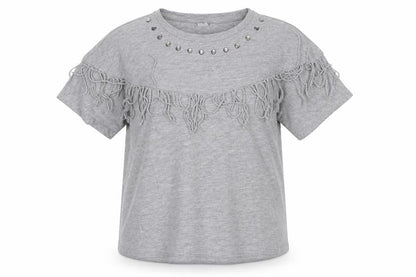 Front view of Tu girls’ grey basic t-shirt, size 7, years