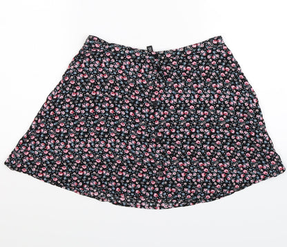 Divided Womens Black Floral  Flare Skirt Size 10