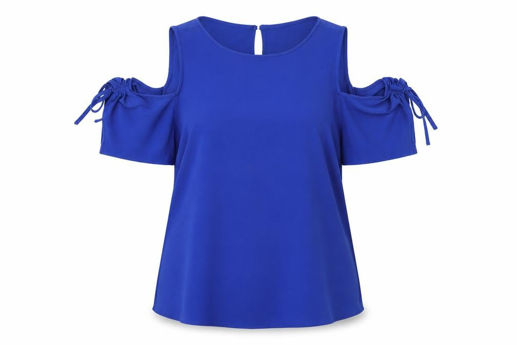 Front view of Dorothy Perkins women’s blue basic blouse, size UK 10
