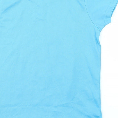 Brand and care label for Roly boys’ blue basic t-shirt, size 4, years