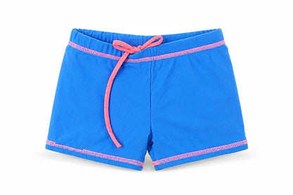 Front view of TOTSOL boys’ blue sweat shorts, size 6, years