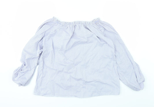 CAMEO ROSE Womens Blue Striped  Basic T-Shirt Size S