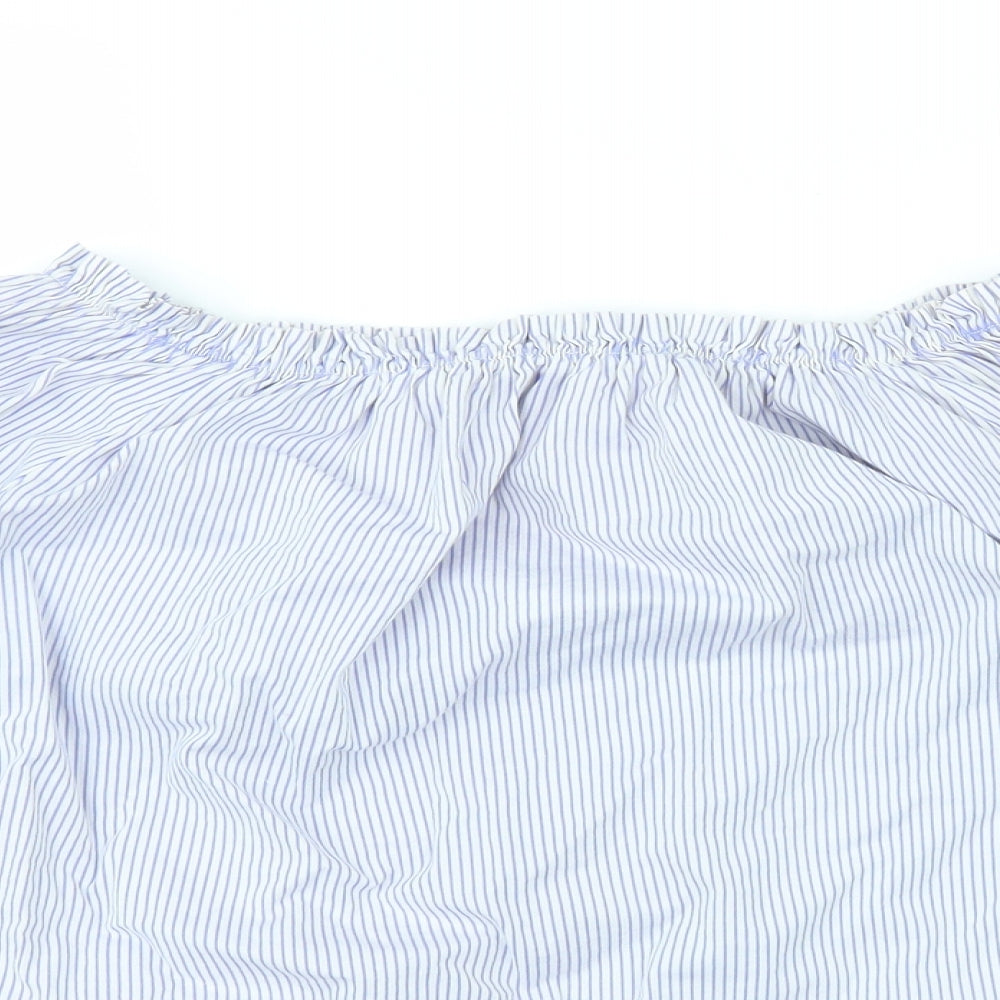 CAMEO ROSE Womens Blue Striped  Basic T-Shirt Size S