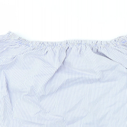 CAMEO ROSE Womens Blue Striped  Basic T-Shirt Size S