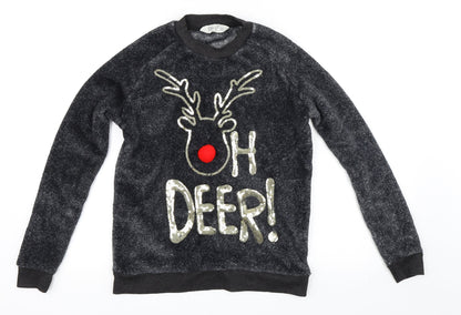 Primark Womens Grey   Pullover Sweatshirt Size 6  - Christmas Reindeer