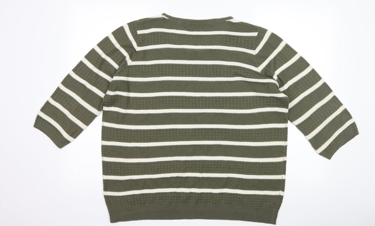 Back view of Anthology women’s green striped jumper, size UK 16