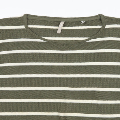 Close-up detail of Anthology women’s green striped jumper, size UK 16