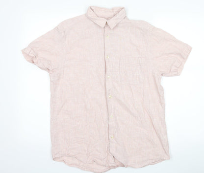 Mens UK Size L Cedar Wood State Pink  Button-Up Short Sleeve Casual Shirt