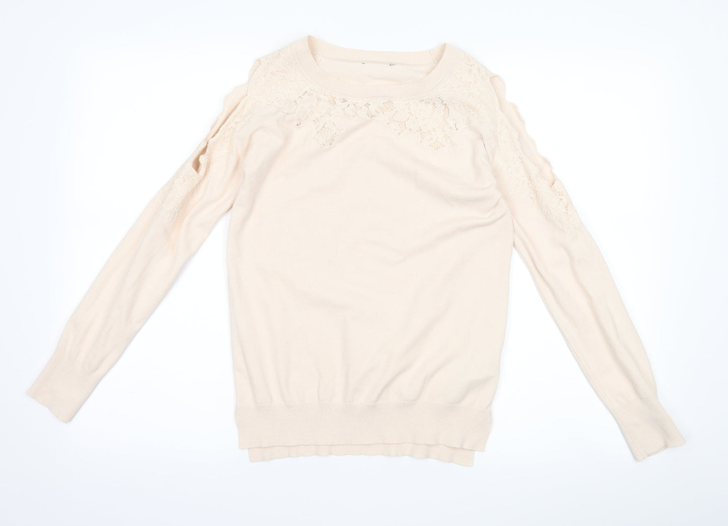 Topshop Womens Pink Floral  Pullover Jumper Size 6  - Cut out sleeves
