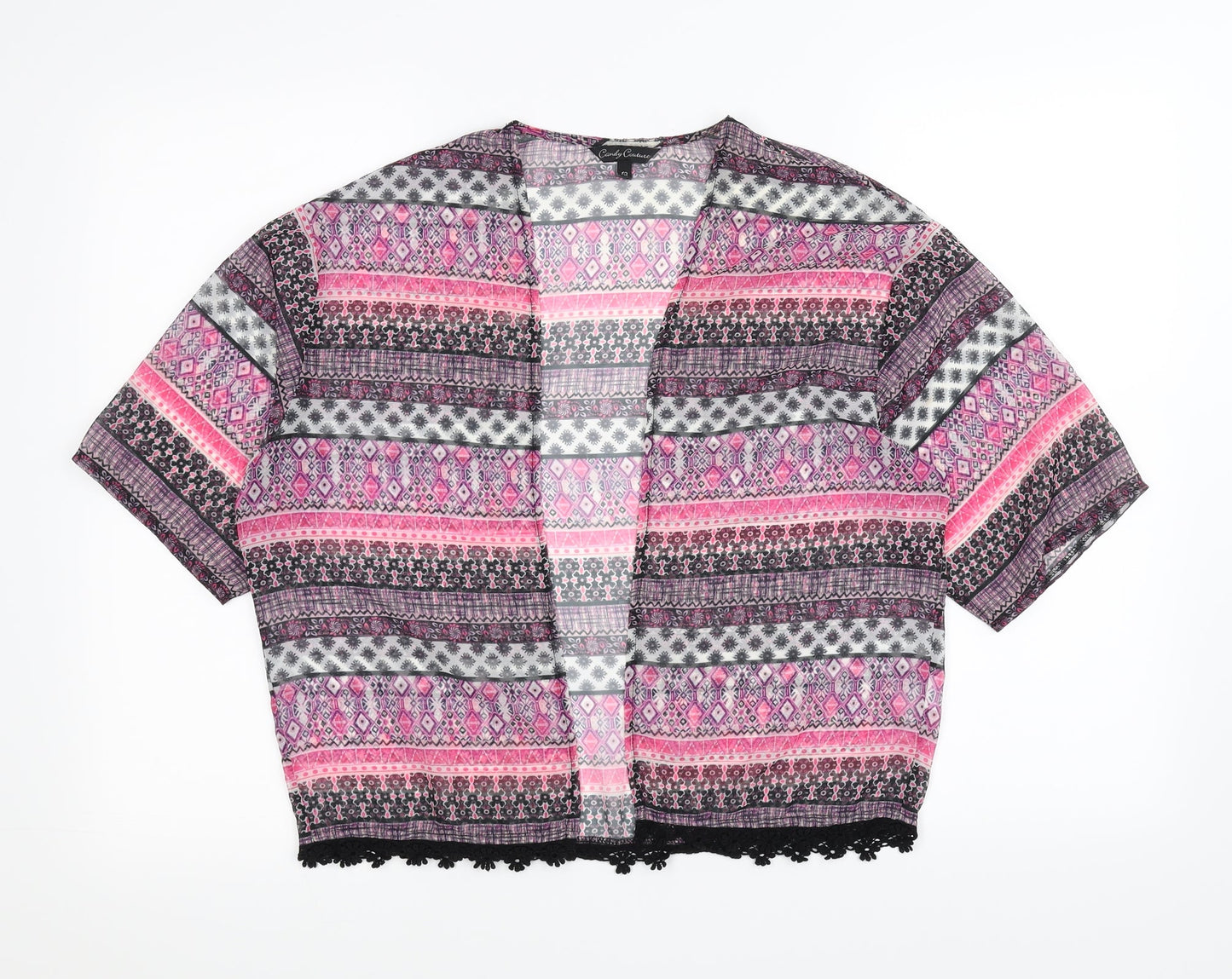 Candy Couture Girls Black Chevron  Kimono Blouse Size 12 Years  - see through