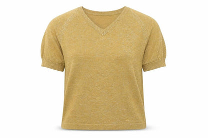 Front view of Preworn women’s yellow knit jumper, size UK 8